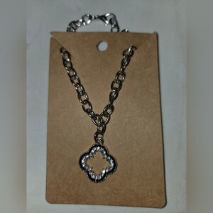 Elegant Silvertone  Chain Bling Bracelet with Floral Pendant